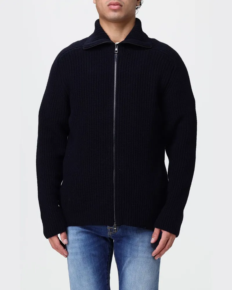 Tagliatore Cardigan aus Wollmischung mit Rippkragen und Reißverschluss Blau