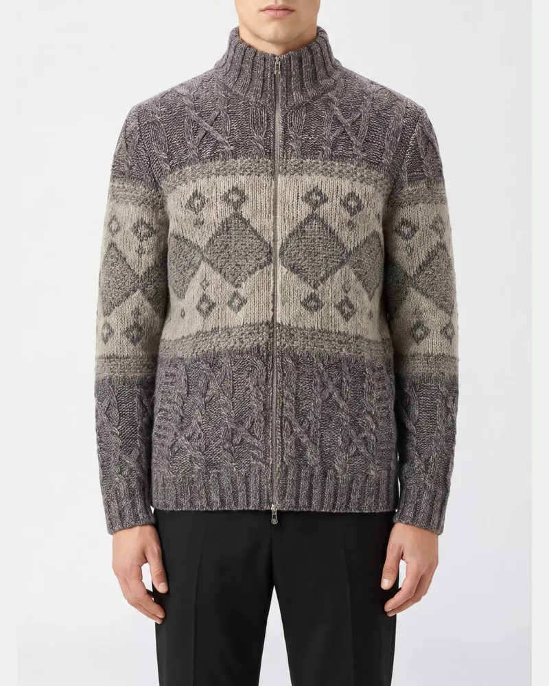 Brunello Cucinelli Geometrischer Reißverschluss-Cardigan aus Woll-Kaschmir-Mischung Navy