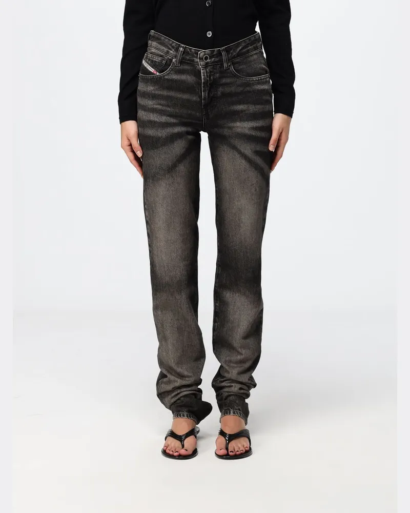 Diesel Straight-Jeans D-Heel mit hohem Bund aus Denim und Rückenschlitz Schwarz