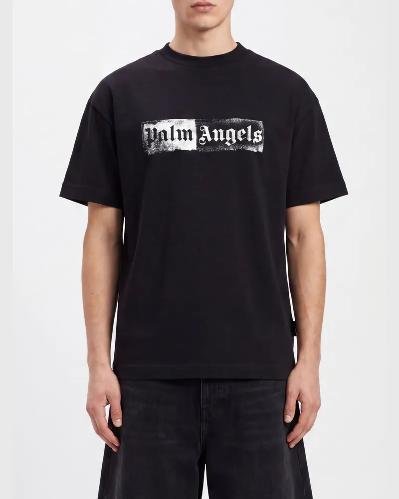 Palm Angels Rundhals-T-Shirt aus Baumwolle mit Logo-Print und überschnittenen Schultern Schwarz