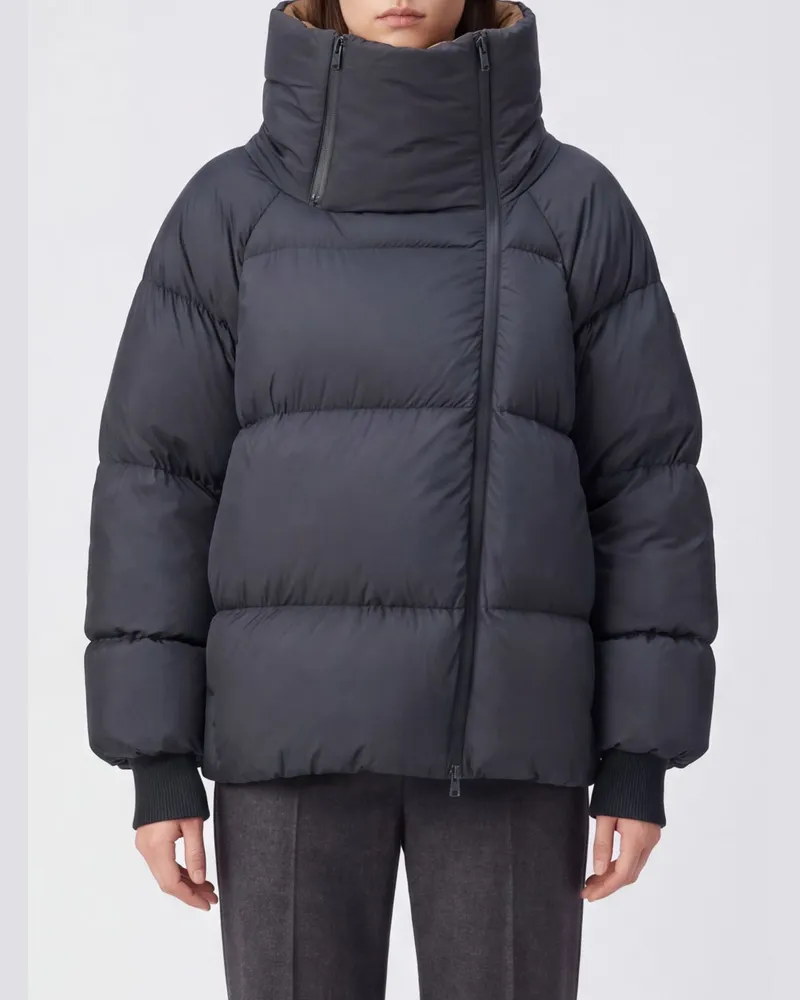 Ganni Future Stepp-Daunenjacke aus Nylon mit Trichterkragen und Seitenreißverschluss Charcoal