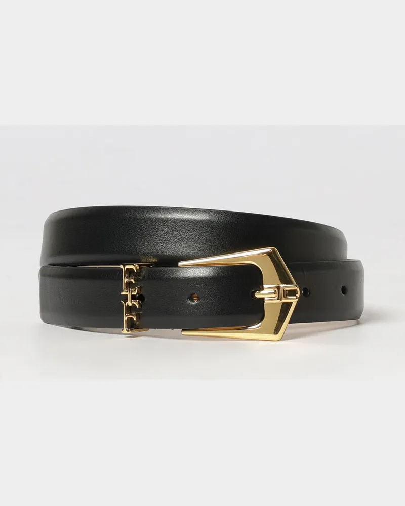 Elisabetta Franchi Verstellbarer Ledergürtel mit metallischer Logo-Schnalle Schwarz