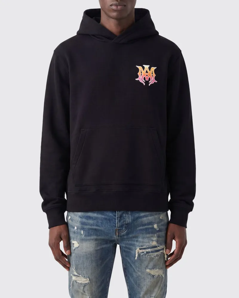 Amiri Baumwoll-Hoodie mit gedrucktem Logo, Kängurutasche und Rippbündchen Schwarz