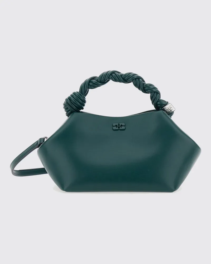 Ganni Kleine Handtasche Bou aus veganem Leder mit geflochtenem Henkel Grün