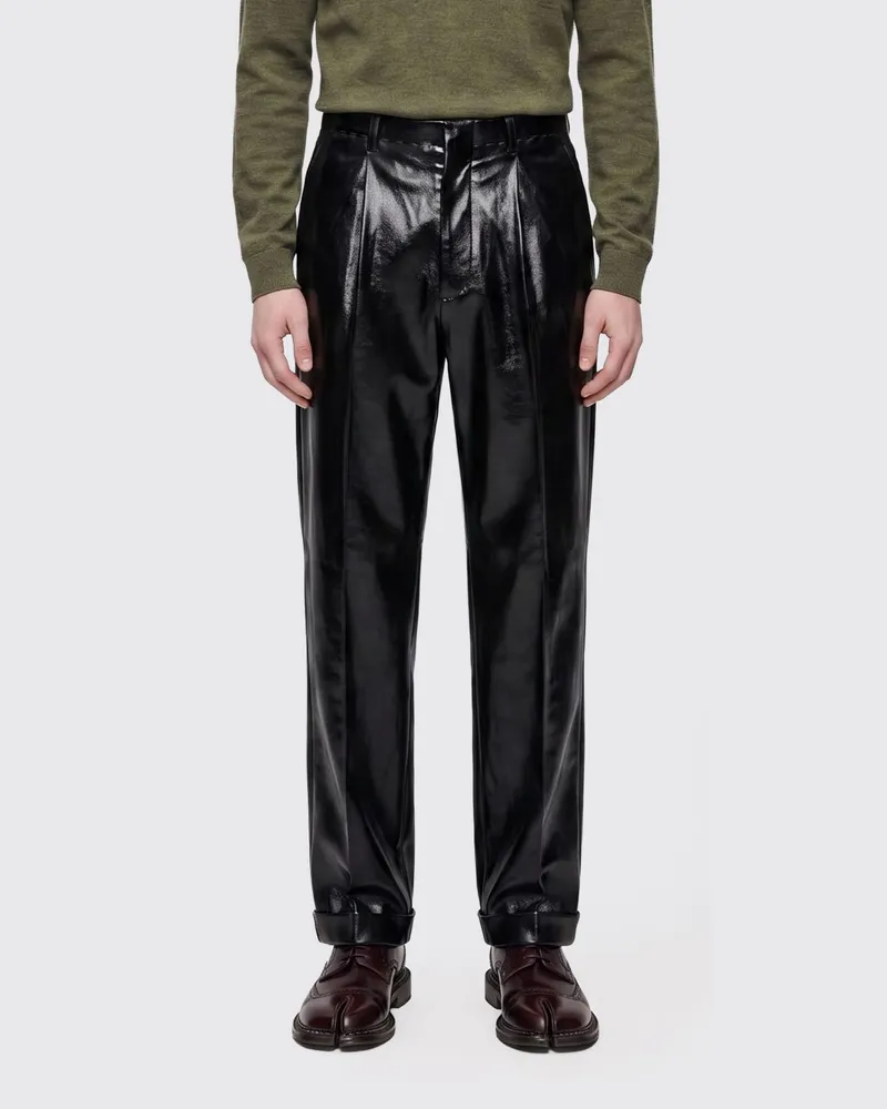 Maison Margiela Gepresste und folierte Hose aus Schurwolle Schwarz