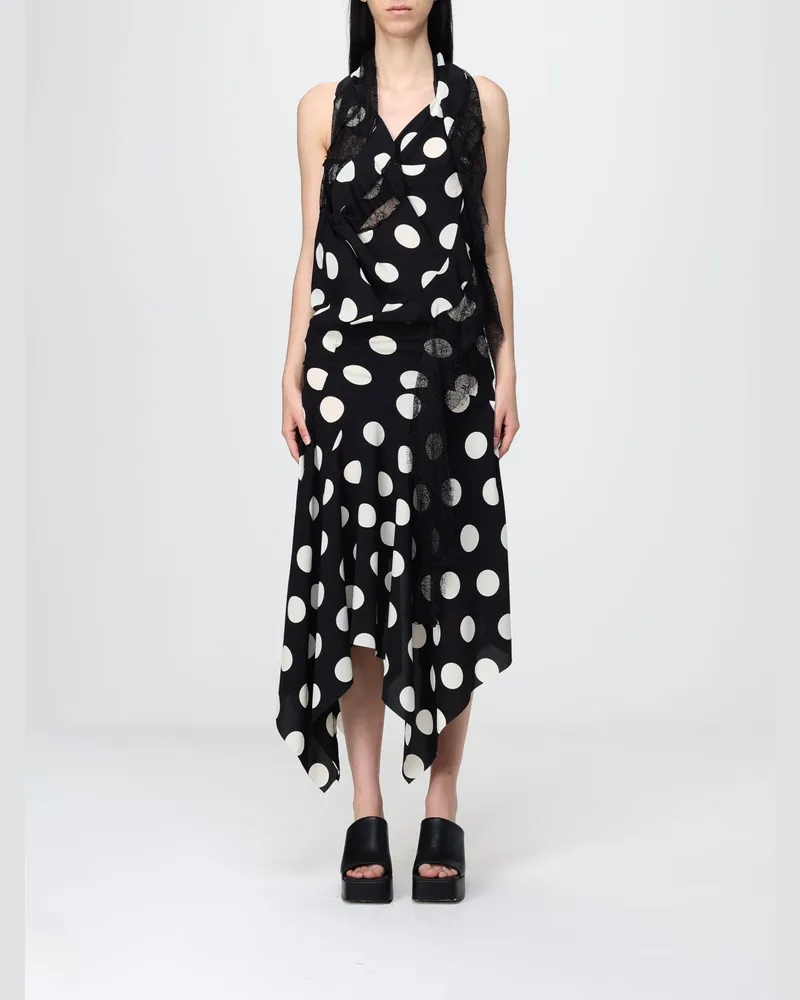 Junya Watanabe Asymmetrisches Crêpe-Kleid mit Punkten Schwarz