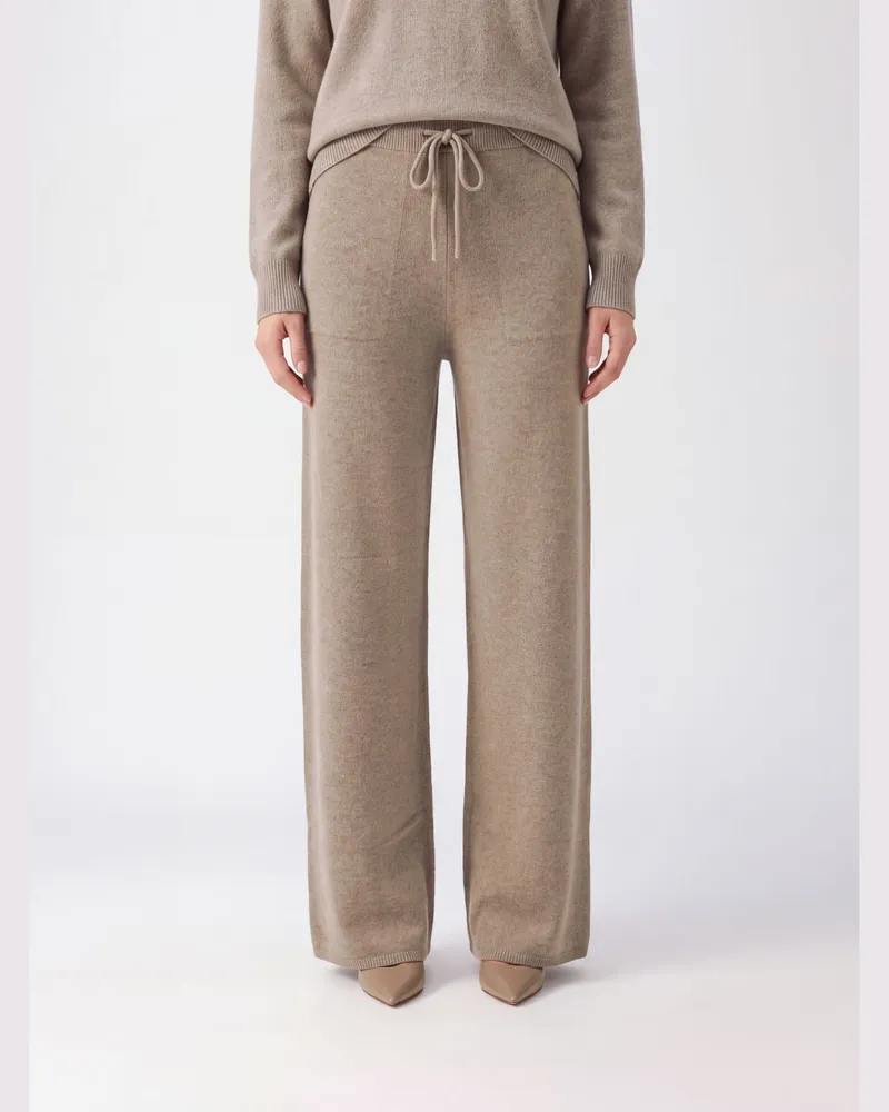Max Mara Hoch taillierte Wide-Leg-Strickhose aus reinem Kaschmir Grau