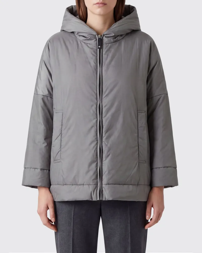Max Mara Kurze Kapuzen-Daunenjacke aus Funktionsstoff mit überschnittenen Schultern Grau