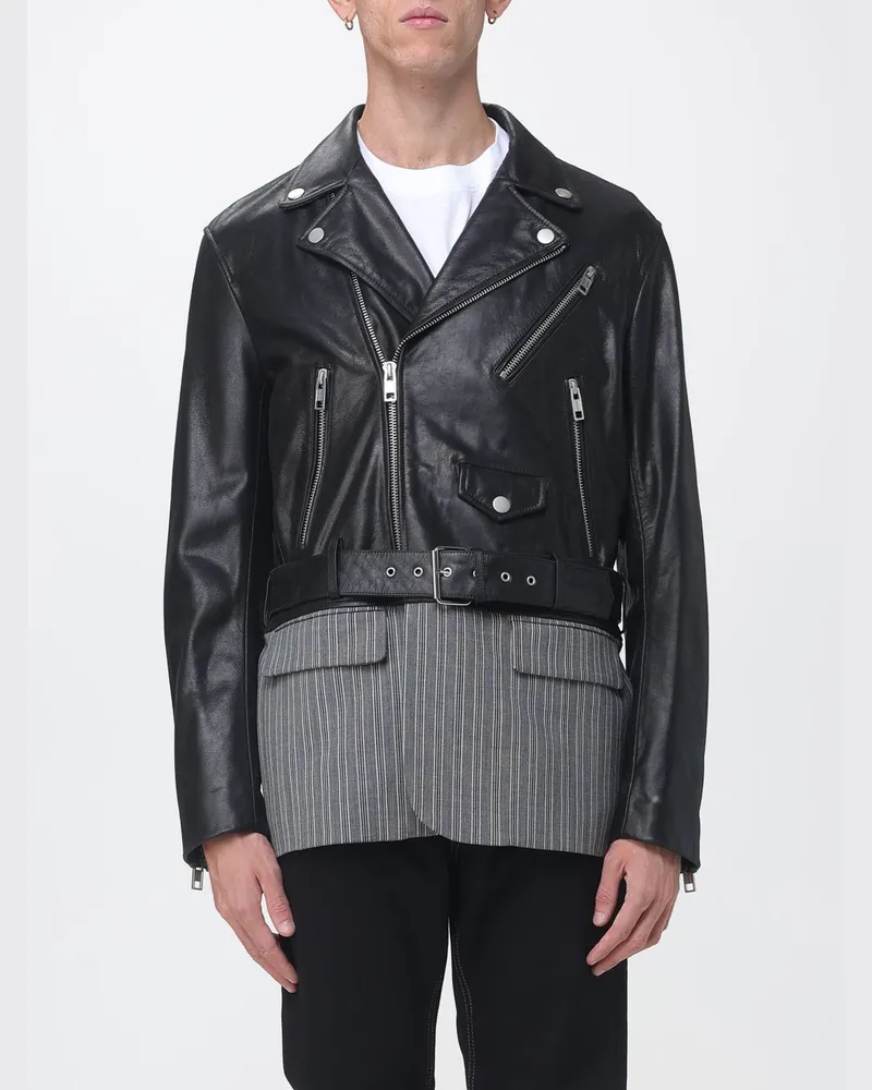 Moschino Bikerjacke aus Lammleder mit Patchwork-Design von Schwarz