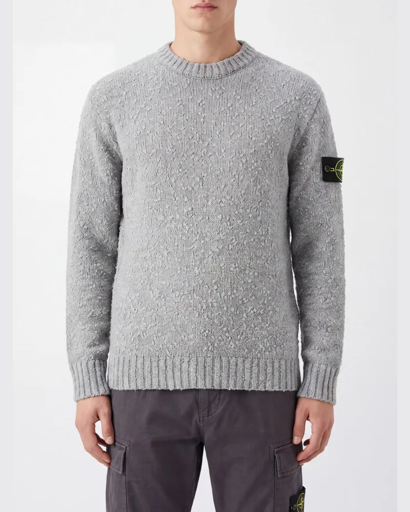 Stone Island Rundhalspullover aus Wollmischung mit Compass-Logo-Patch Grau