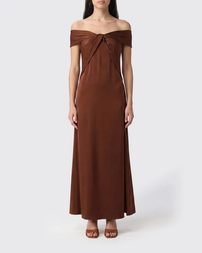 Hanita Langes A-Linien-Abendkleid aus Viskosemischung mit schulterfreiem Design Braun
