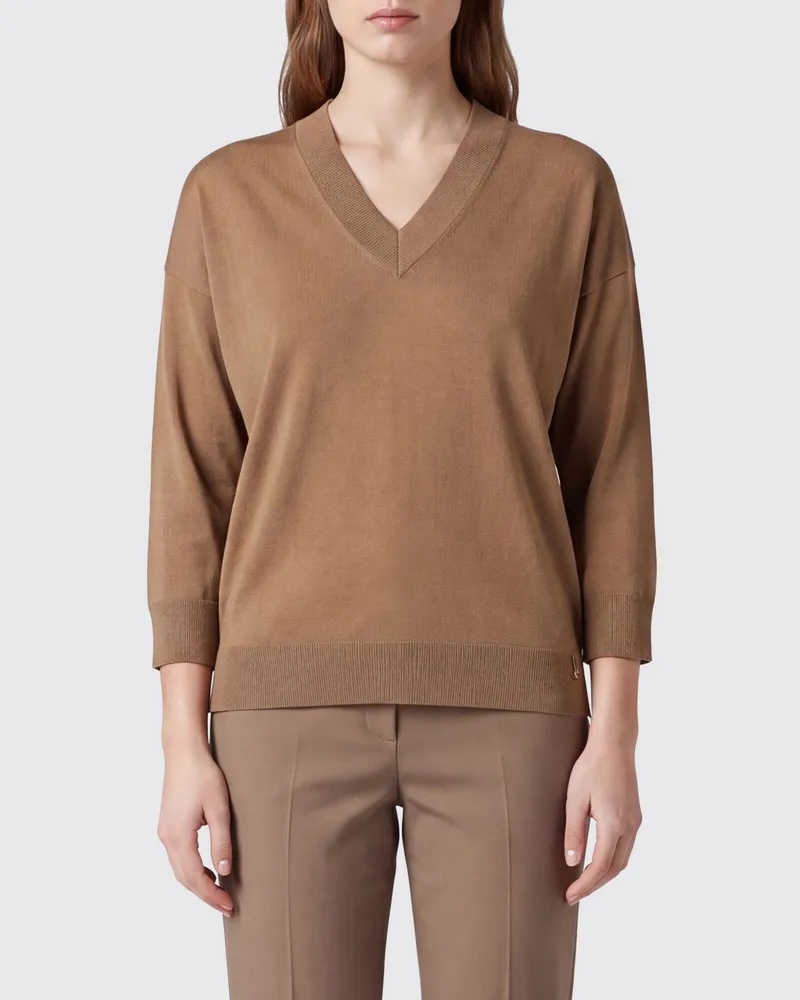 Herno Pullover aus Lyocell mit V-Ausschnitt und Teddybär-Print Camel