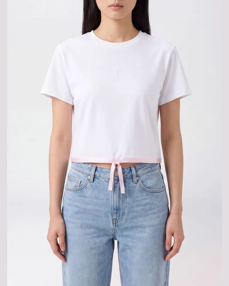Repetto Stretch-Baumwoll-T-Shirt mit Schleifenapplikation und Stickerei Weiß