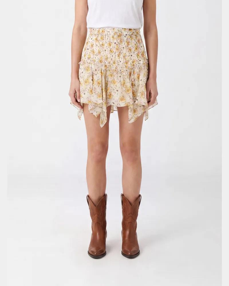 Étoile Isabel Marant Fiala Minirock aus Viskose mit Blumendruck und asymmetrischem Saum Gelb