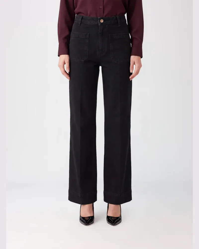 Victoria Beckham Alina Schlagjeans von mit hoher Taille aus Stretch-Baumwolldenim Schwarz