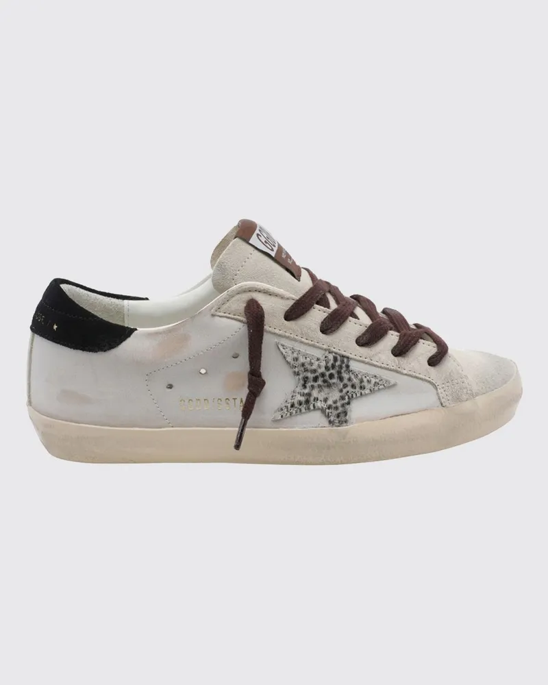 Golden Goose Super-Star Sneakers aus Leder und Ponyfell im Distressed-Look Weiß