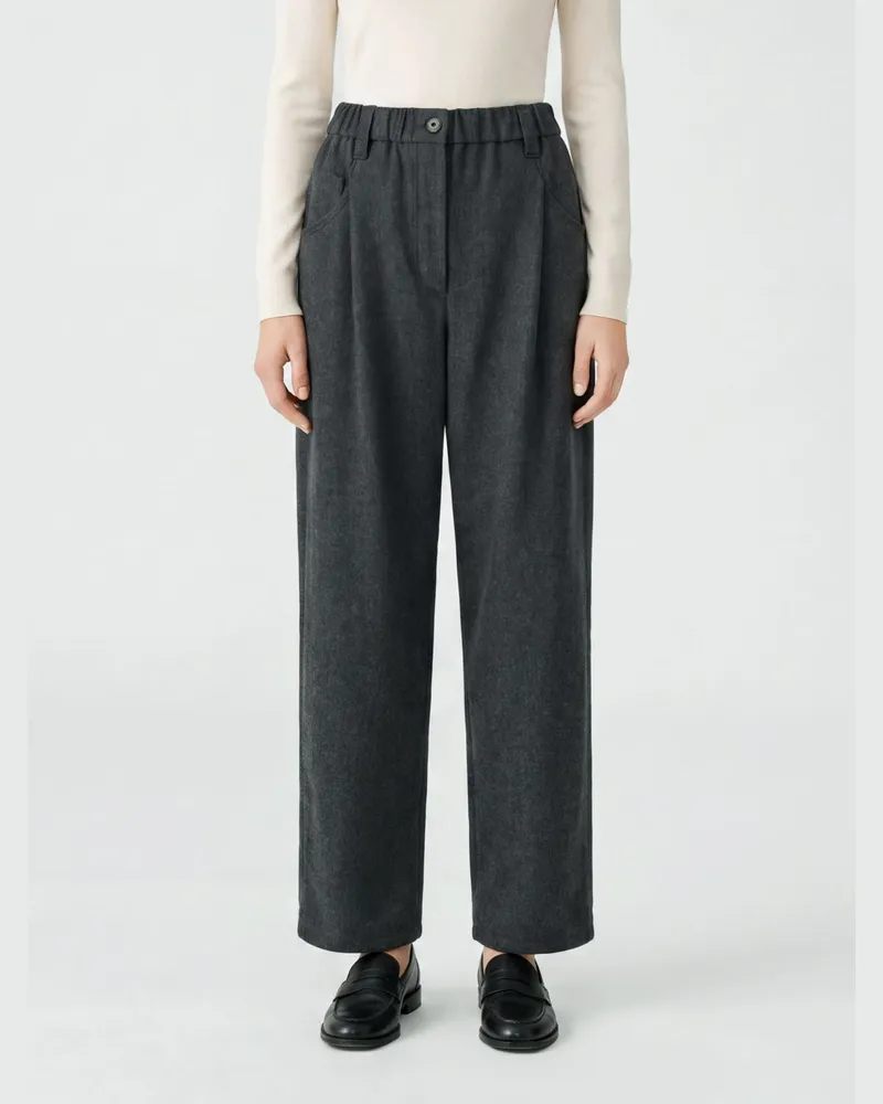 Brunello Cucinelli Hoch taillierte Hose mit geradem Bein von aus Wollmischung mit Gürtelschlaufen Grau