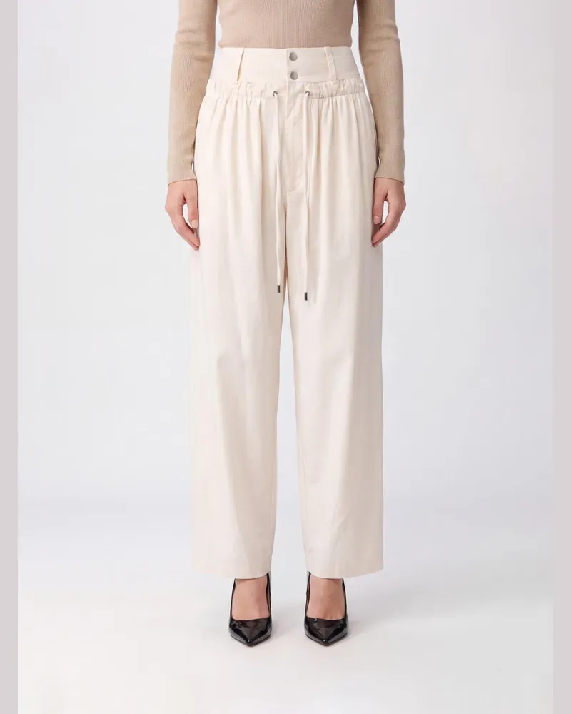 Isabel Marant Weit geschnittene Hose von mit hoher Taille und Kordelzug aus Modal-Mischung Ecru