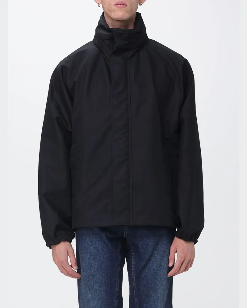Gucci Monogramm-Windbreaker-Jacke aus Baumwoll-Canvas mit verstaubarer Kapuze und hohem Kragen Schwarz