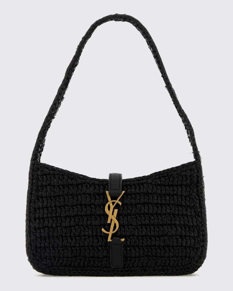 Saint Laurent Le 5 à 7 Mini-Tasche aus Häkel-Raffia mit YSL-Monogramm Schwarz