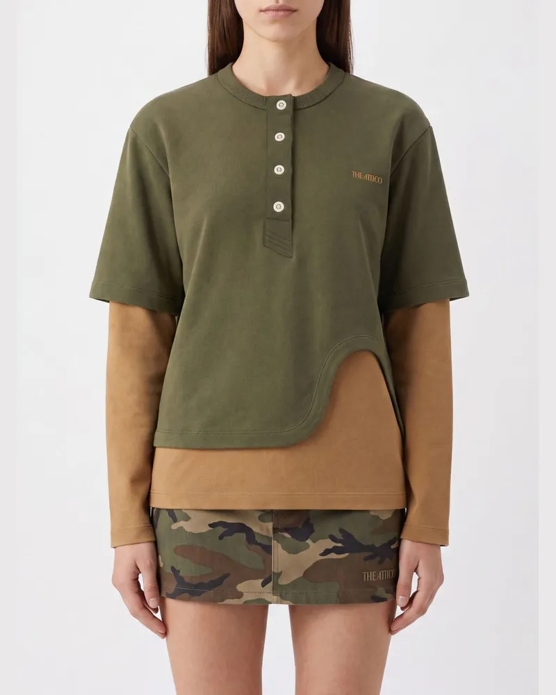 ATTICO Rundhals-Sweatshirt aus Baumwolle mit kontrastierendem gesticktem Logo Grün