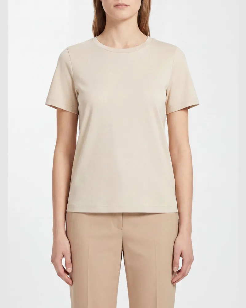 Max Mara Max Mara Baumwollmisch-T-Shirt mit gesticktem Logo hinten Beige