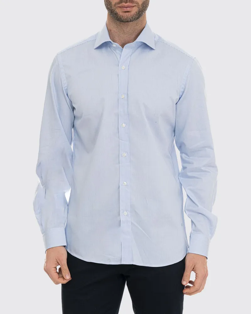 Fay Casual Hemd aus weißer Baumwolle Hellblau