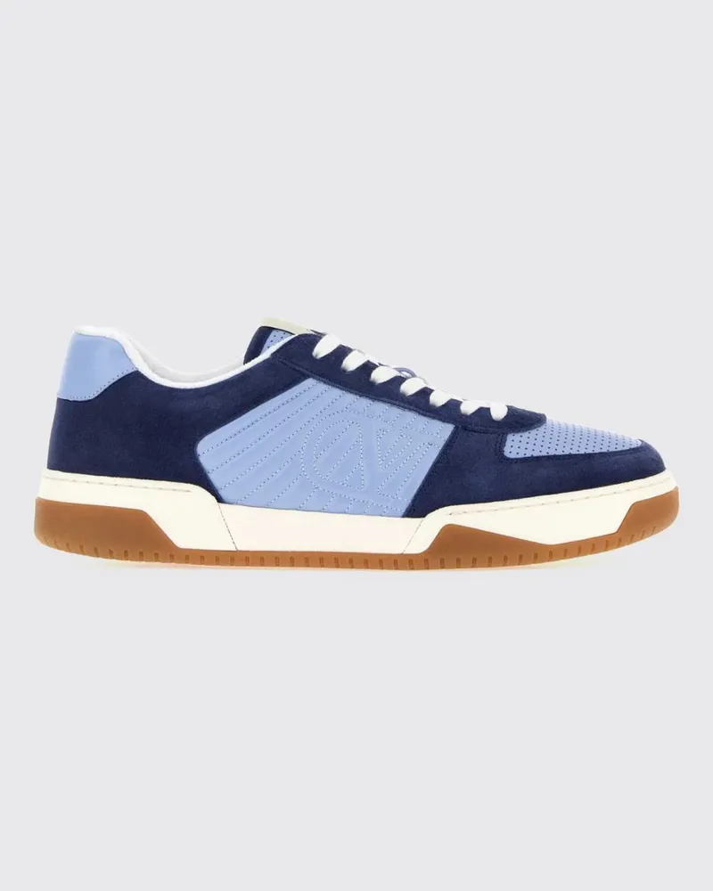 Valentino Garavani Zweifarbige Sparry Low-Top-Sneaker aus Leder und Wildleder mit VLogo Blau