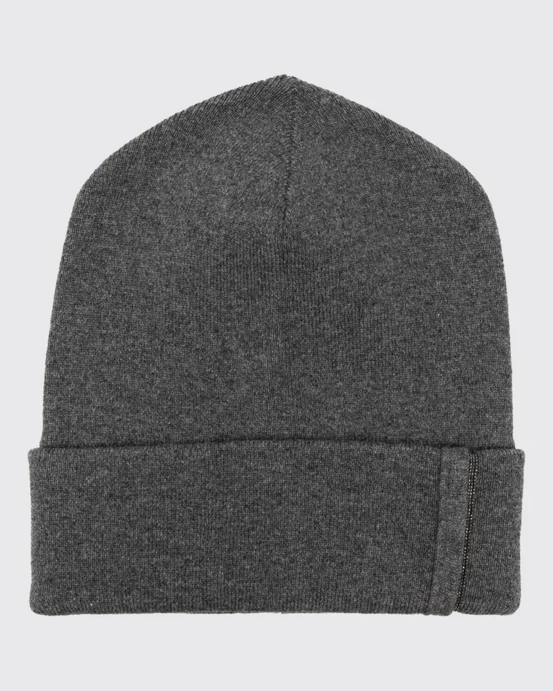 Brunello Cucinelli Beanie aus reinem Kaschmir von mit Umschlag und Monili-Verzierung Grau