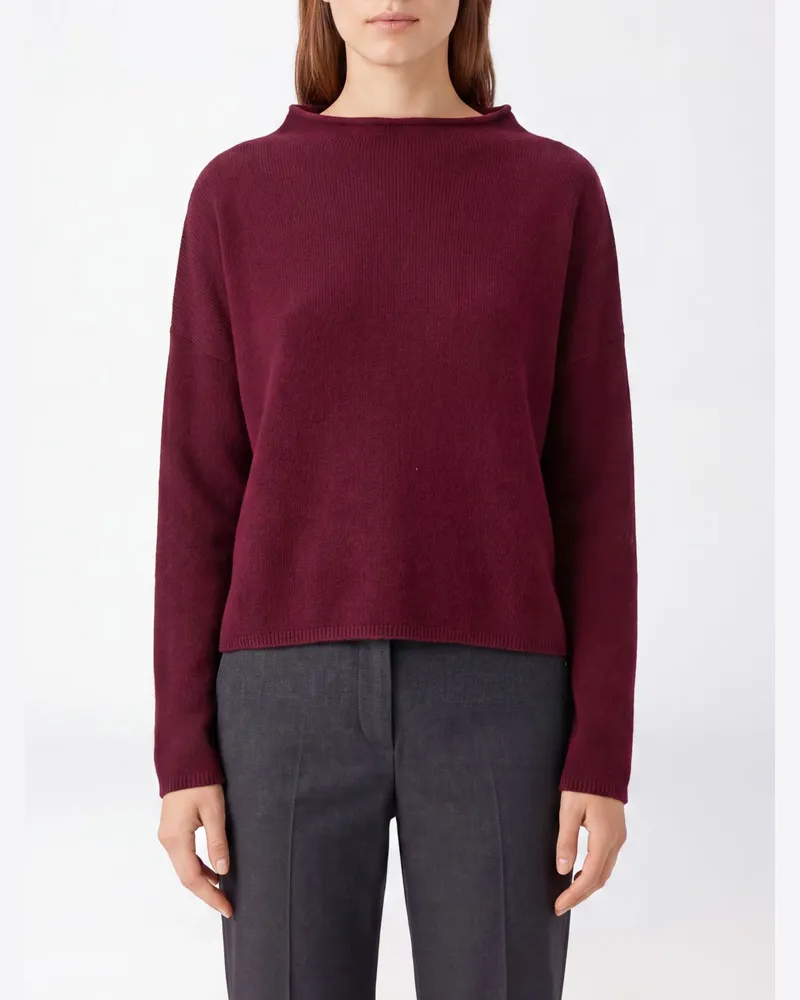 Lisa Yang Pullover aus reinem Kaschmir mit Trichterkragen und überschnittenen Schultern Rot