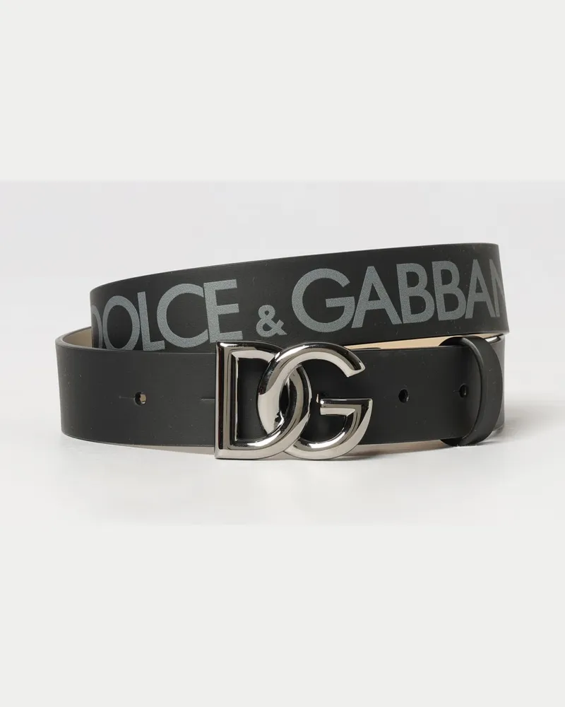 Dolce & Gabbana DOLCE  GABBANA Dolce & Gabbana Gürtel für Jungen aus Kalbsleder mit gedrucktem Schriftzug-Logo Schwarz