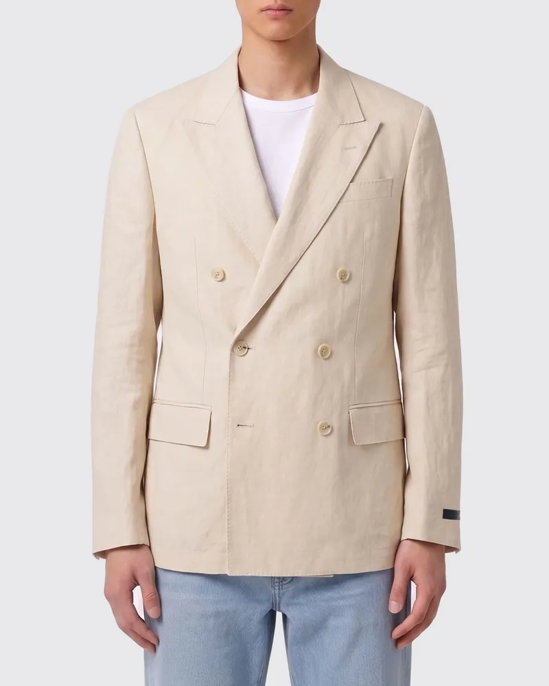 HUGO BOSS Zweireihiger Leinenmischblazer Grau