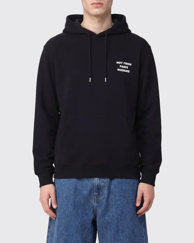 Drôle de Monsieur Relaxed-Fit Baumwoll-Hoodie mit Slogan-Print Schwarz