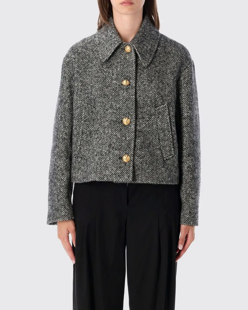 Valentino Garavani Einreihiger Kurzmantel aus Schurwolle mit Chevron-Muster Schwarz