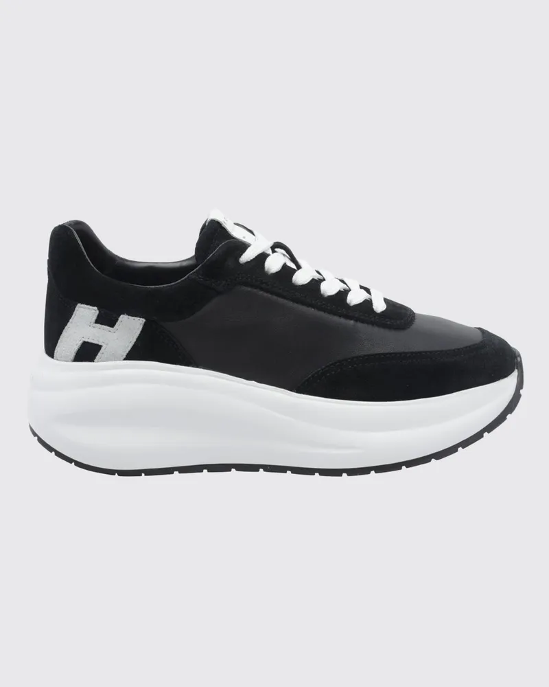 Hogan H696 Sneaker aus glattem Kalbsleder und Veloursleder mit Chunky-Sohle Schwarz