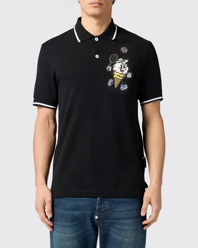 Philipp Plein Polohemd aus Baumwoll-Piqué mit Hexagon-Logo-Patch Schwarz
