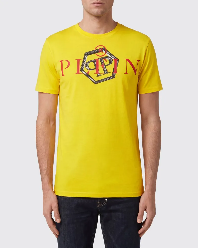 Philipp Plein T-Shirt aus Baumwolle mit Rundhals und kontrastierendem Logo Gelb