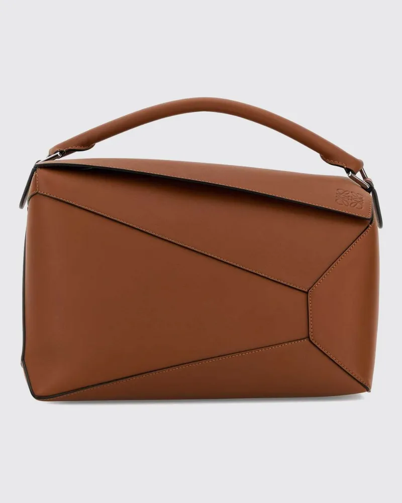 Loewe Puzzle Umhängetasche aus genarbtem Kalbsleder mit geprägtem Monogramm Braun