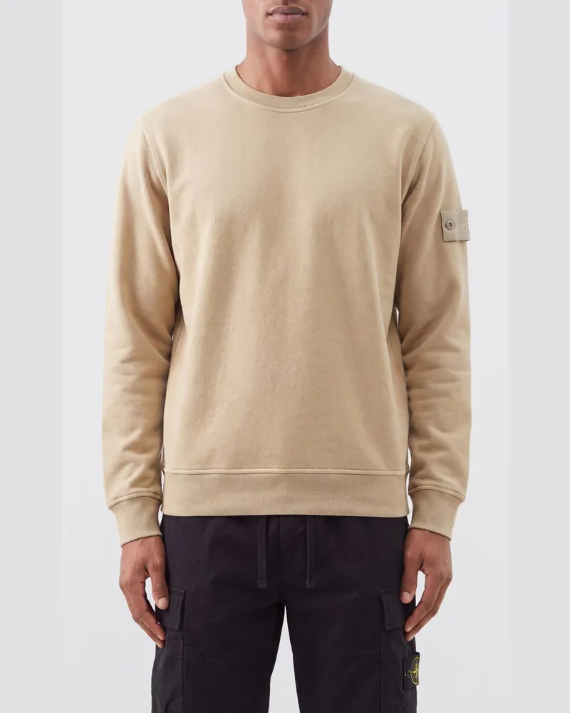 Stone Island Baumwoll-Jersey-Rundhalssweatshirt mit Kompass-Logo-Patch Beige
