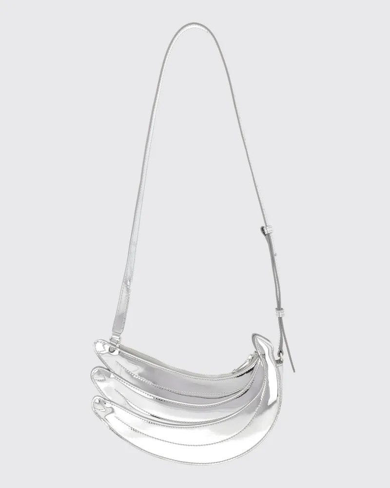 Casablanca Paris Triple Banana Halbmond-Schultertasche aus Lackleder Silber