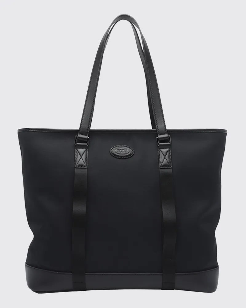 TOD'S Mittelgroße Tote-Bag aus Funktionsgewebe mit Lederbesatz Schwarz