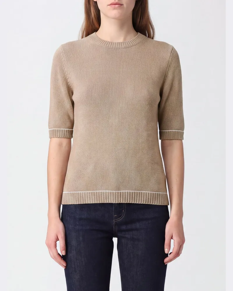 Fabiana Filippi Slim Fit Pullover aus Wolle, Seide und Kaschmir mit kurzen Ärmeln Kaffee