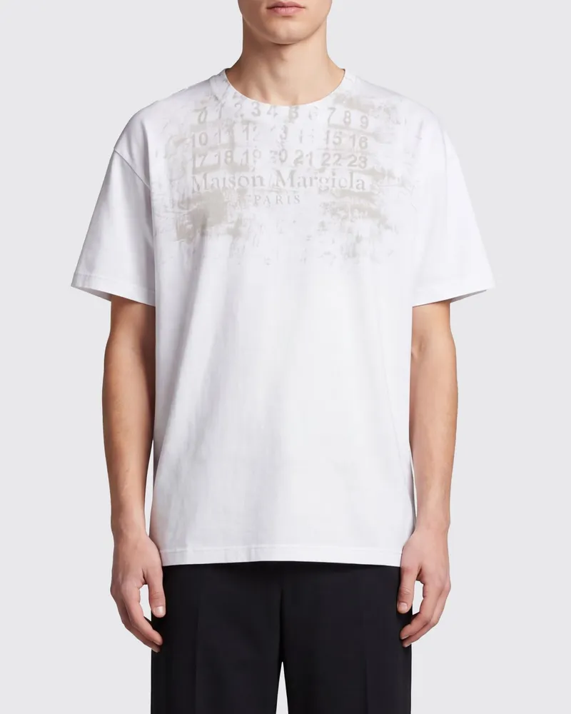 Maison Margiela T-Shirt aus Baumwolle mit numerischem Logo und überschnittenen Schultern Ice