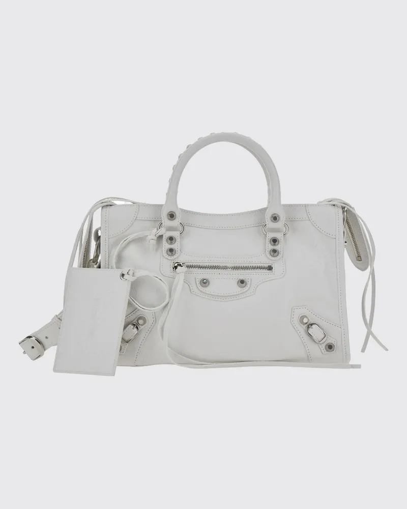 Balenciaga Handtasche Le City aus Arena-Lammleder mit Nieten und Schulterriemen Weiß