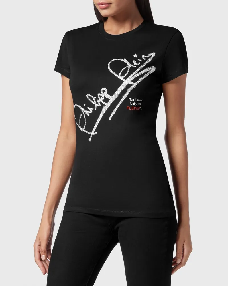Philipp Plein Slim Fit Jersey-T-Shirt mit kontrastierendem Logo-Print Schwarz
