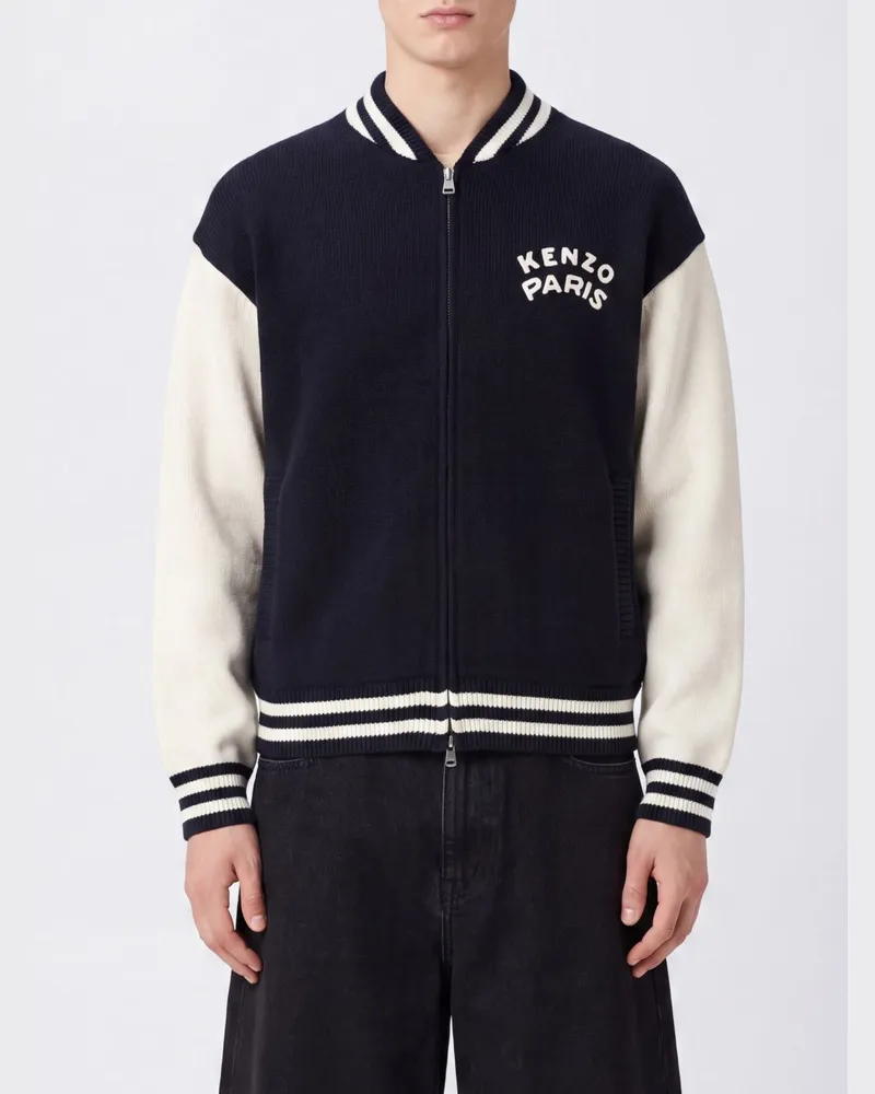 Kenzo Baumwoll-Cardigan mit Reißverschluss mit Kontrastlogo und Eingrifftaschen Schwarz