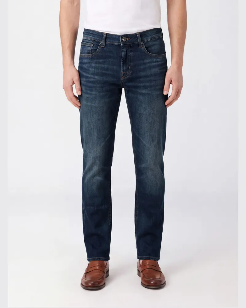 7 for all mankind Slim-Fit Skinny Jeans mit mittlerer Leibhöhe aus Baumwolldenim Blau