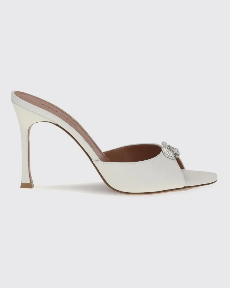 Amina Muaddi Camelia Mules-Sandalen aus Leder mit Schmuckapplikation und hohem Absatz Weiß