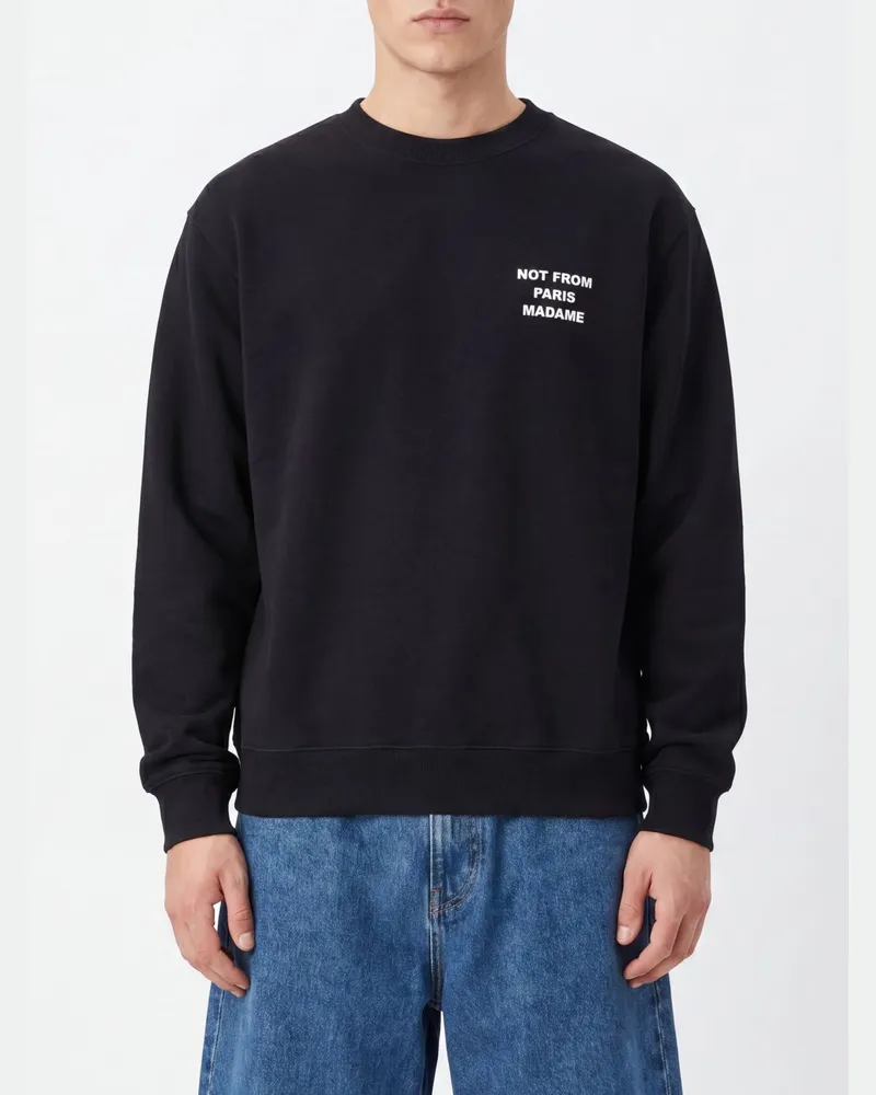 Drôle de Monsieur Baumwoll-Sweatshirt mit Rundhalsausschnitt und Slogan-Print Schwarz