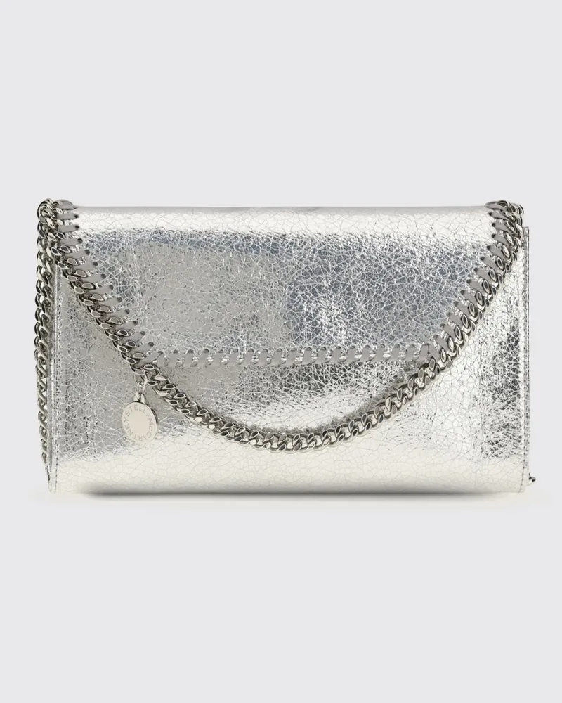 Stella McCartney Falabella Wallet on Chain aus Kunstleder in Knitteroptik Silber